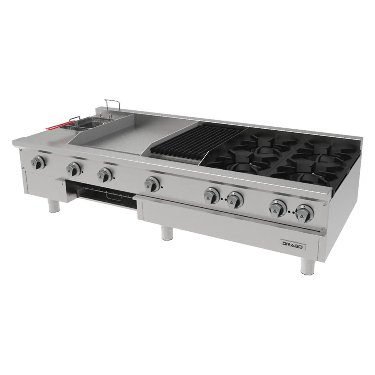Estufa de Mesa Drago 4 Quemadores, Plancha, Asador, Gratinador y Freidora